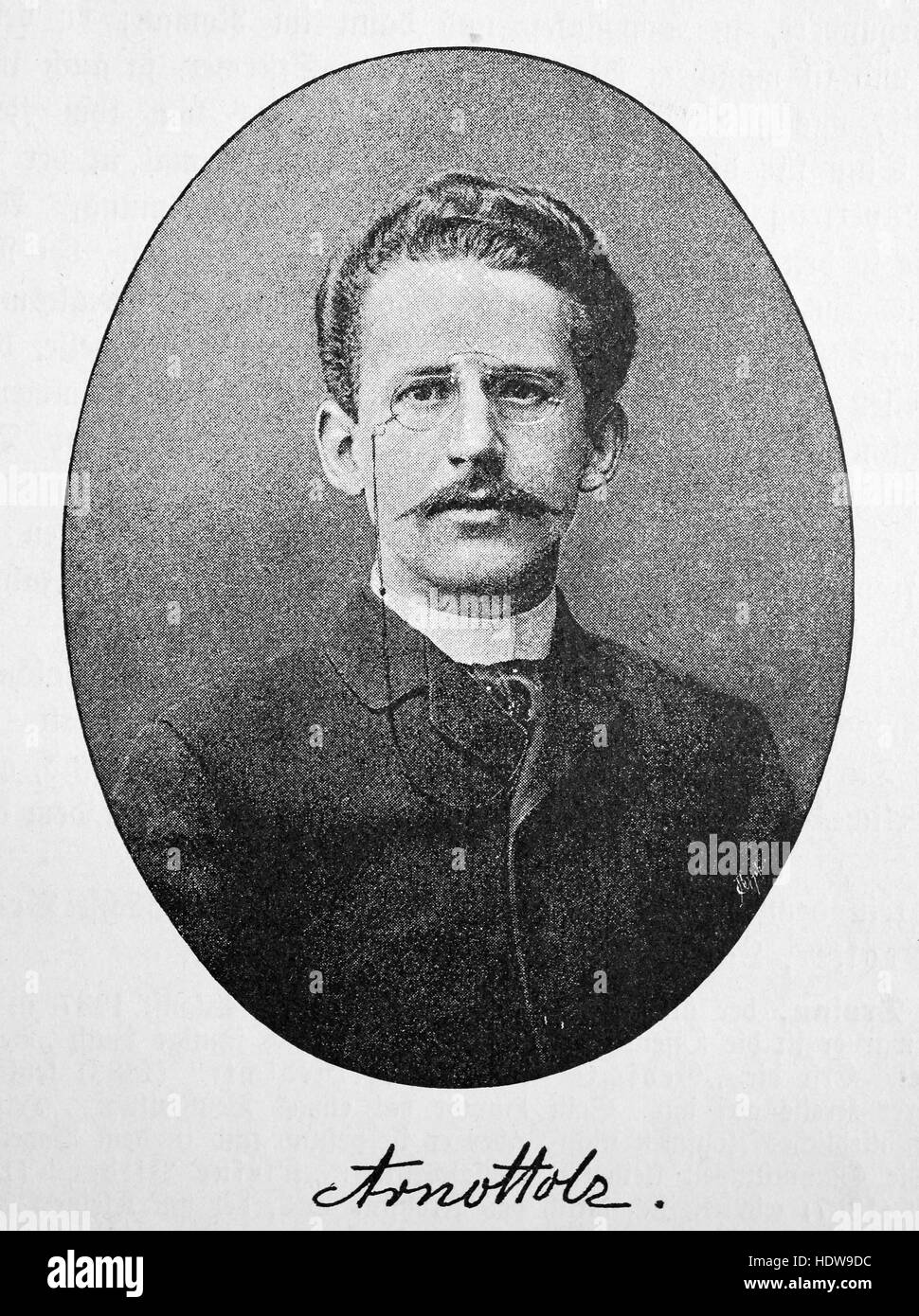 Arno Holz, 1863-1929, deutscher Naturforscher Dichter und Dramatiker, Holzschnitt aus dem Jahr 1880 Stockfoto