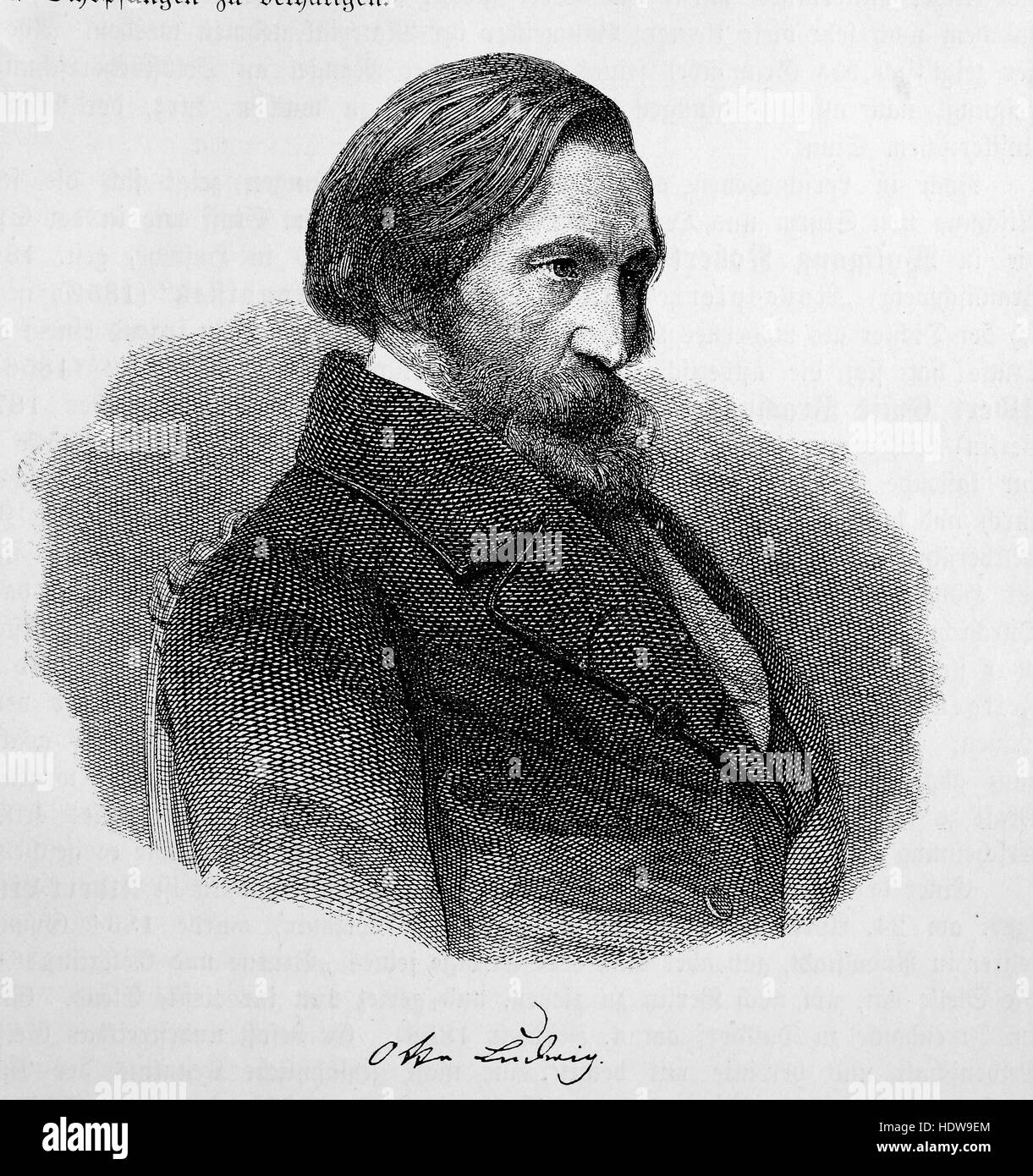 Otto Ludwig, 1813-1865, deutscher Dramatiker, Schriftsteller und Kritiker, Holzschnitt aus dem Jahr 1880 Stockfoto