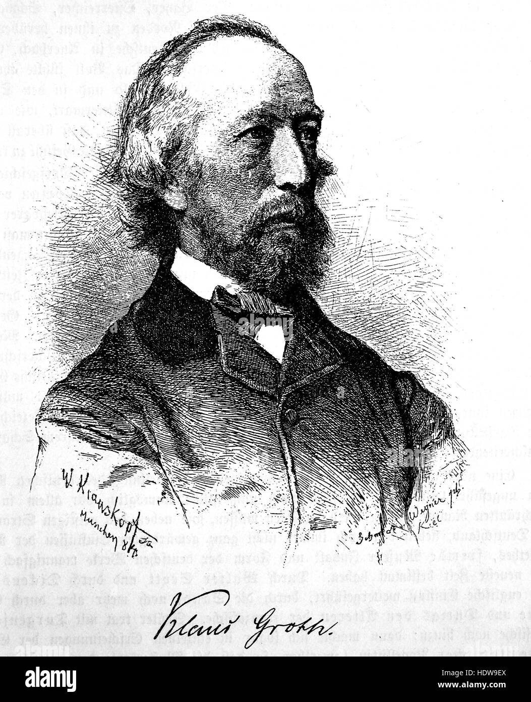 Klaus Groth, 1819-1899, eine niederdeutsche Dichter, Holzschnitt aus dem Jahr 1880 Stockfoto