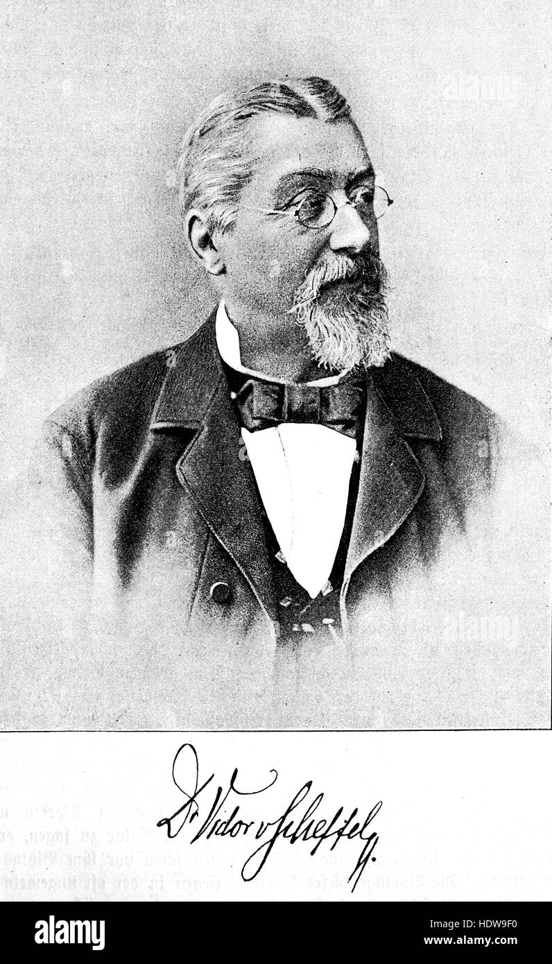 Joseph Victor von Scheffel, 1826-1886, ein deutscher Dichter und Schriftsteller, Holzschnitt aus dem Jahr 1880 Stockfoto