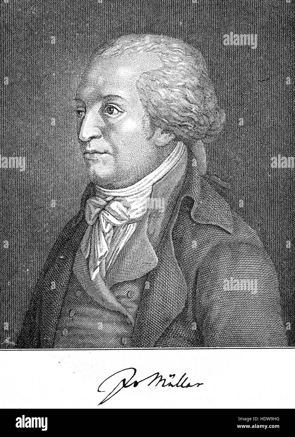 Johannes von Mueller, 1752-1809, ein Schweizer Historiker, Holzschnitt aus dem Jahr 1880 Stockfoto