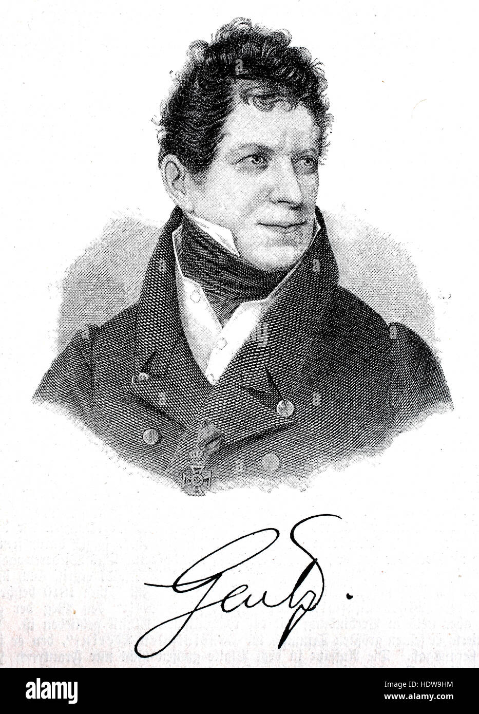 Friedrich von Gentz, 1764-1832, deutscher Publizist und Staatsmann, Holzschnitt aus dem Jahr 1880 Stockfoto