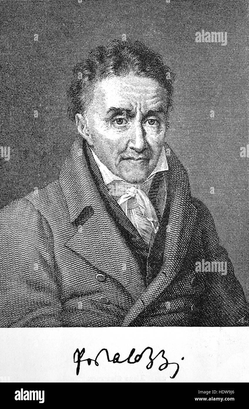 Johann Heinrich Pestalozzi, 1746-1827, ein Schweizer Pädagoge und Bildungsreformer, Holzschnitt aus dem Jahr 1880 Stockfoto