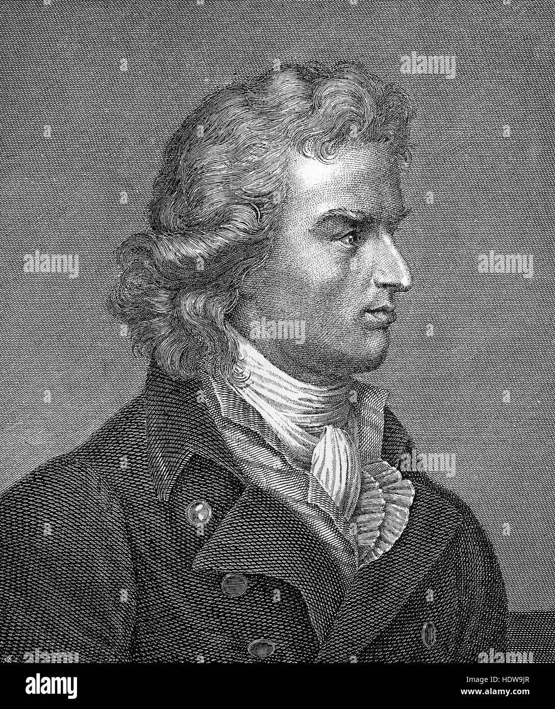 Johann Christoph Friedrich von Schiller, 1759-1805, deutscher Dichter, Philosoph, Arzt, Historiker und Dramatiker, Holzschnitt aus dem Jahr 1880 Stockfoto