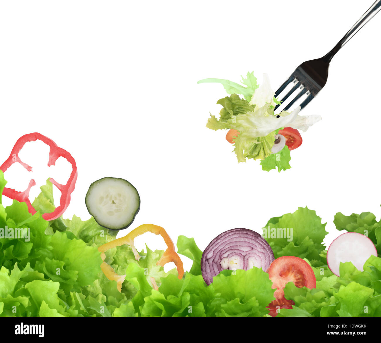 Hintergrund der gemischte Salat mit einer Gabel Stockfoto