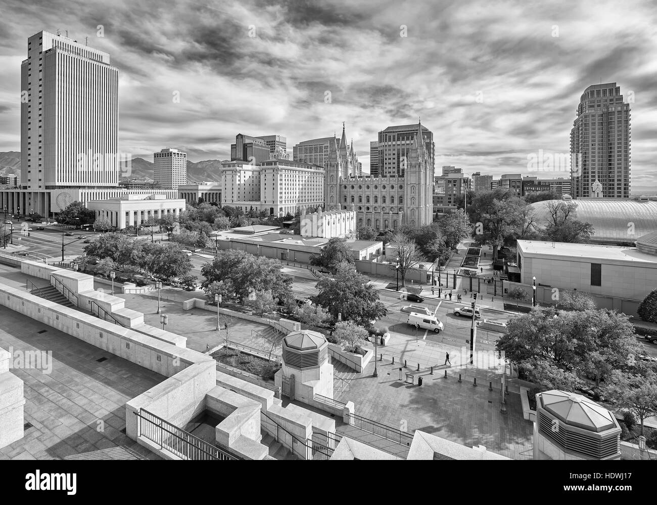 Schwarz / weiß Bild von Salt Lake City Downtown, Utah, USA. Stockfoto