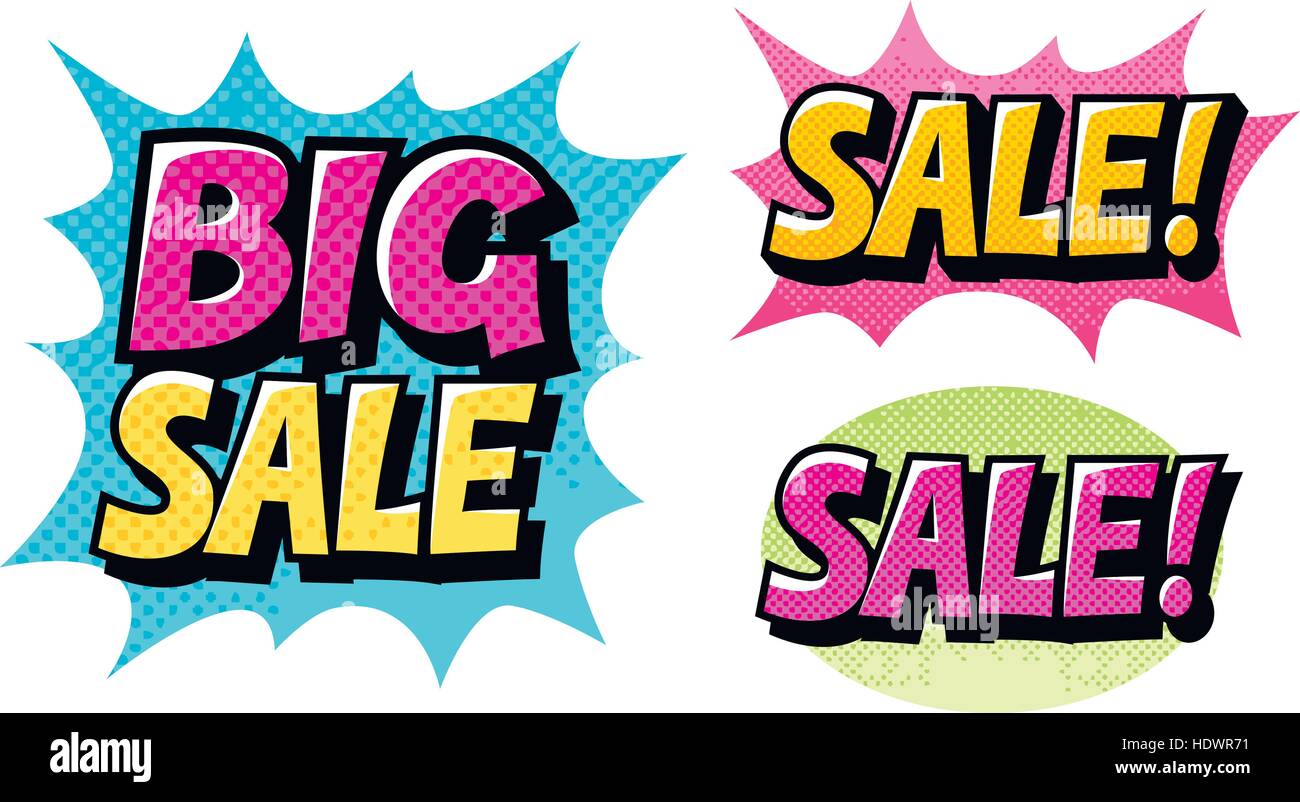 Big Sale stellen Icons. Comic-Text Pop-Art Stil Vektor Stock Vektor