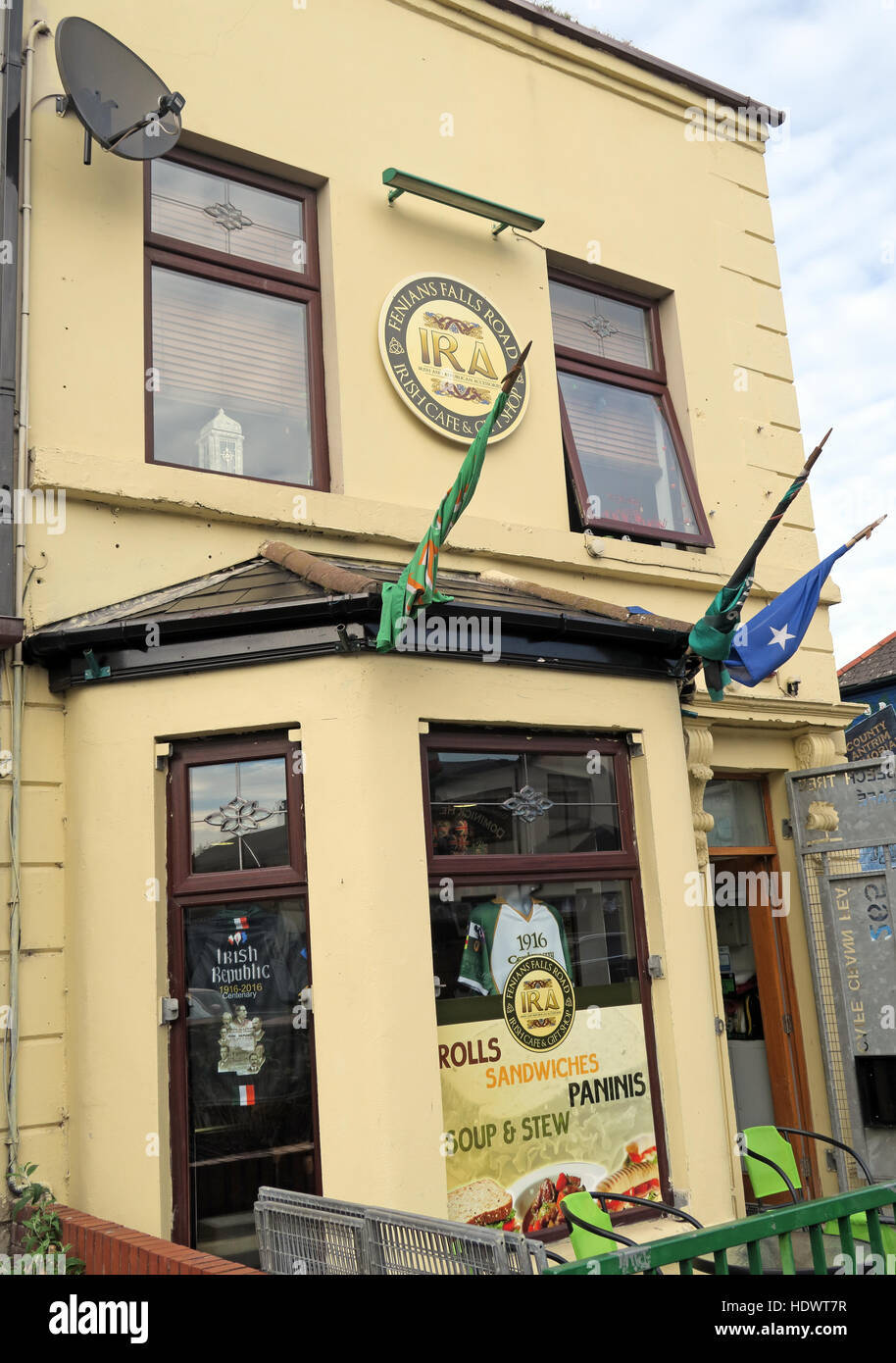 Belfast Falls Rd republikanischen IRA Cafe, Falls Road Suppen & Eintopf Stockfoto