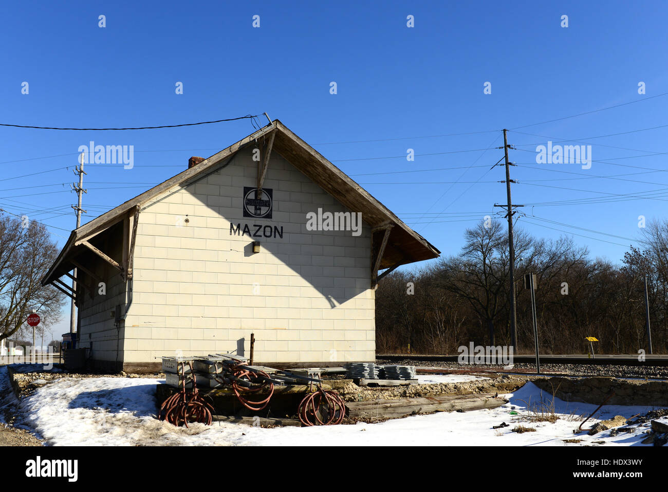 Mazon, Illinois Sante Fe Zugdepot noch gebräuchlich ist. Stockfoto