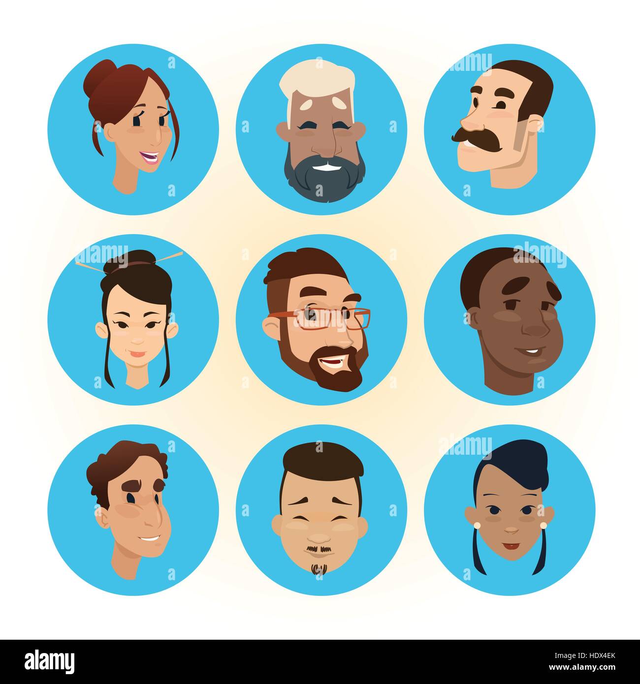 Mix-Rennen Menschen Gesichter Icon Set Diversity-Konzept Stock Vektor