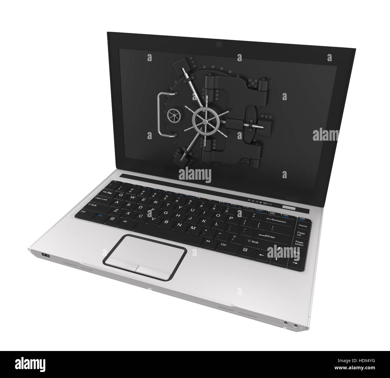 Laptop mit Tresortür Stockfoto