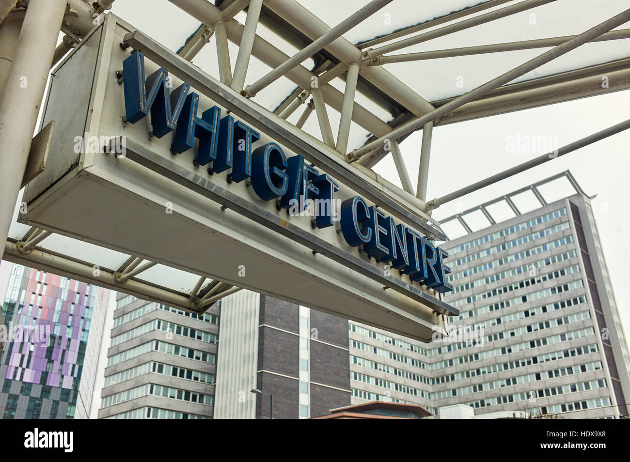 Whitgift Cente, beschädigte Zeichen Stockfoto