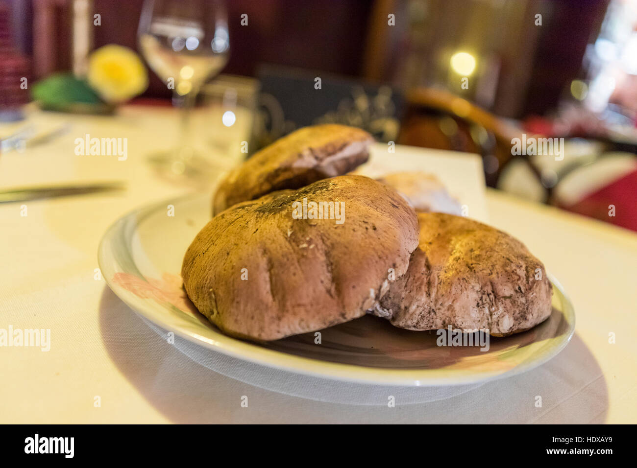 Steinpilze im Restaurant Ristorante Cavalier Bruno, Ponte di Serraglio, Bagni di Lucca, Toskana, Italien Stockfoto