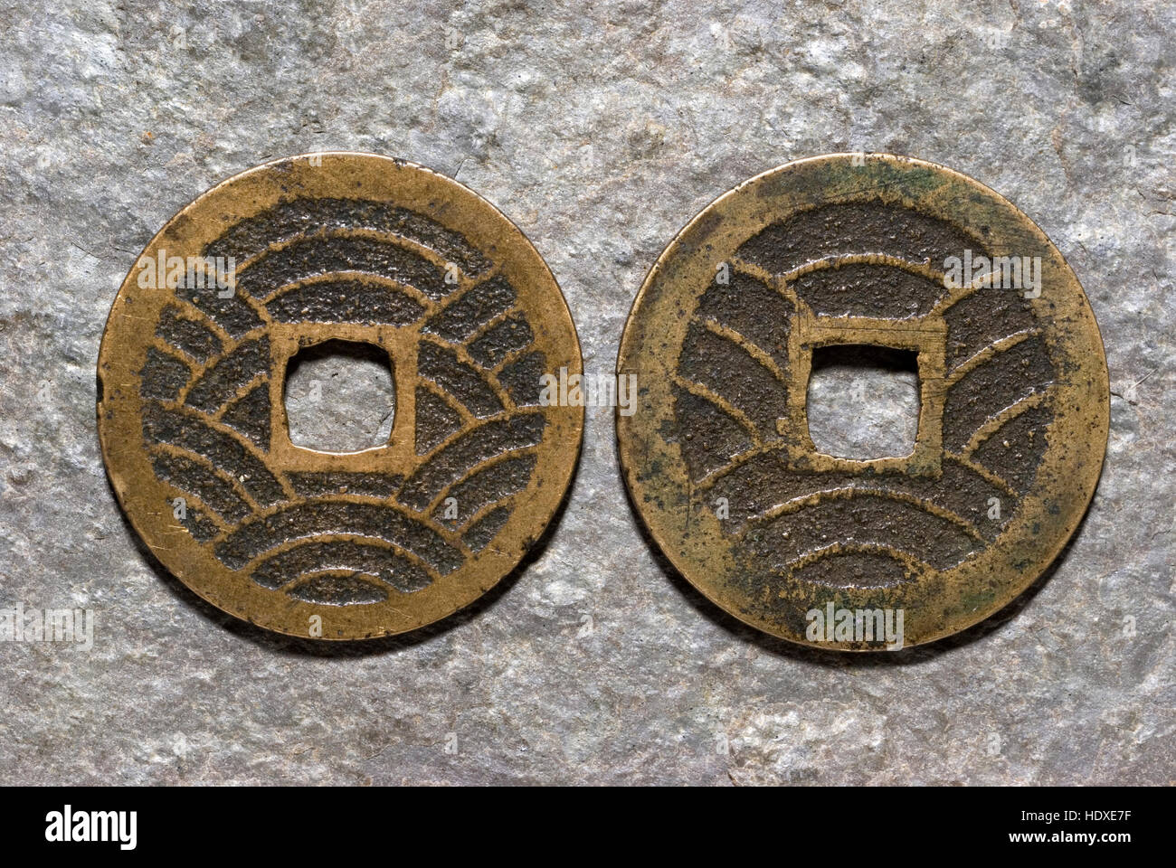 Japanische 4 Mon Münze Stockfoto