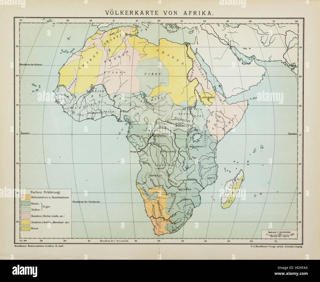 Vintage Karte von Afrika Bevölkerungsdichte vor 1900 Stockfoto