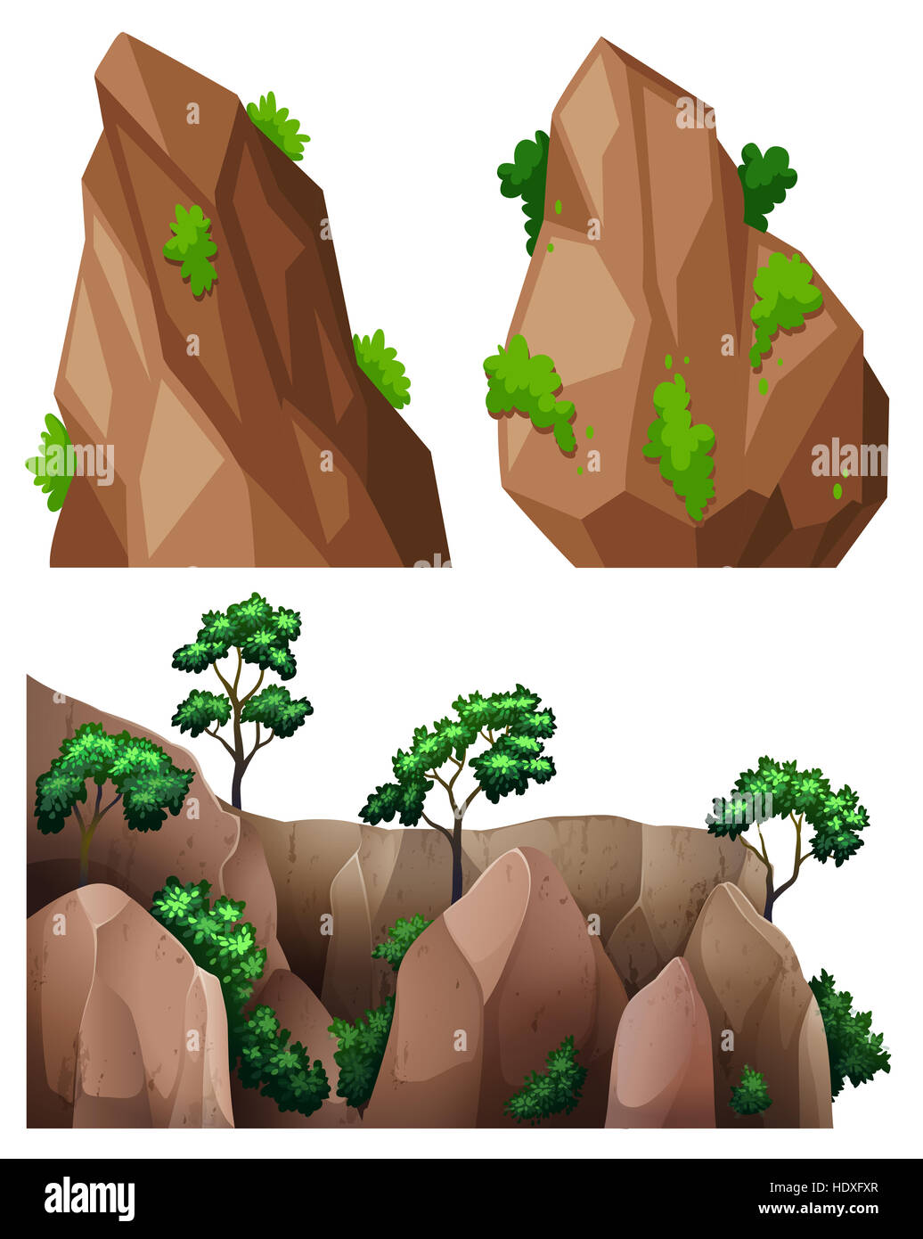Verschiedene Formen von Felsen und Bäumen illustration Stockfoto
