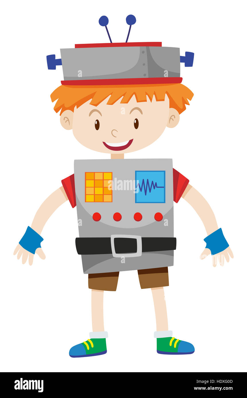 Junge verkleidet als Roboter-illustration Stockfoto