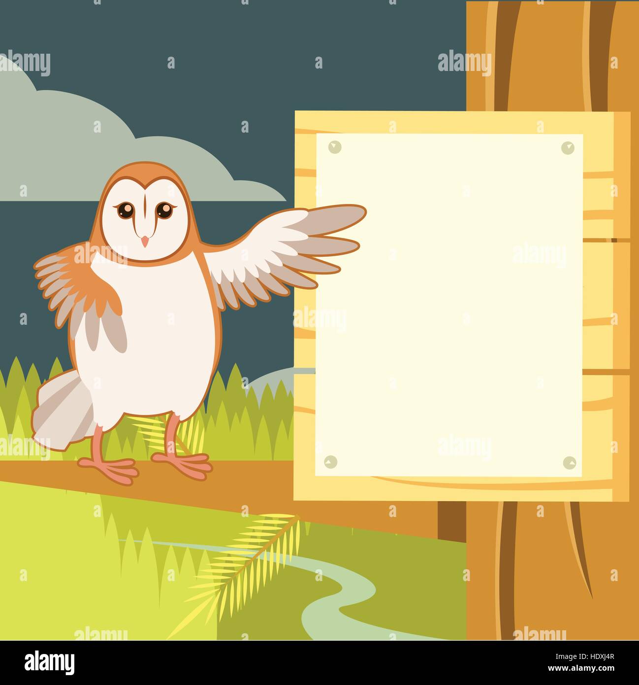 Vektor-Bild von der Käuzchen auf dem flachen Baum-Hintergrund Stock Vektor