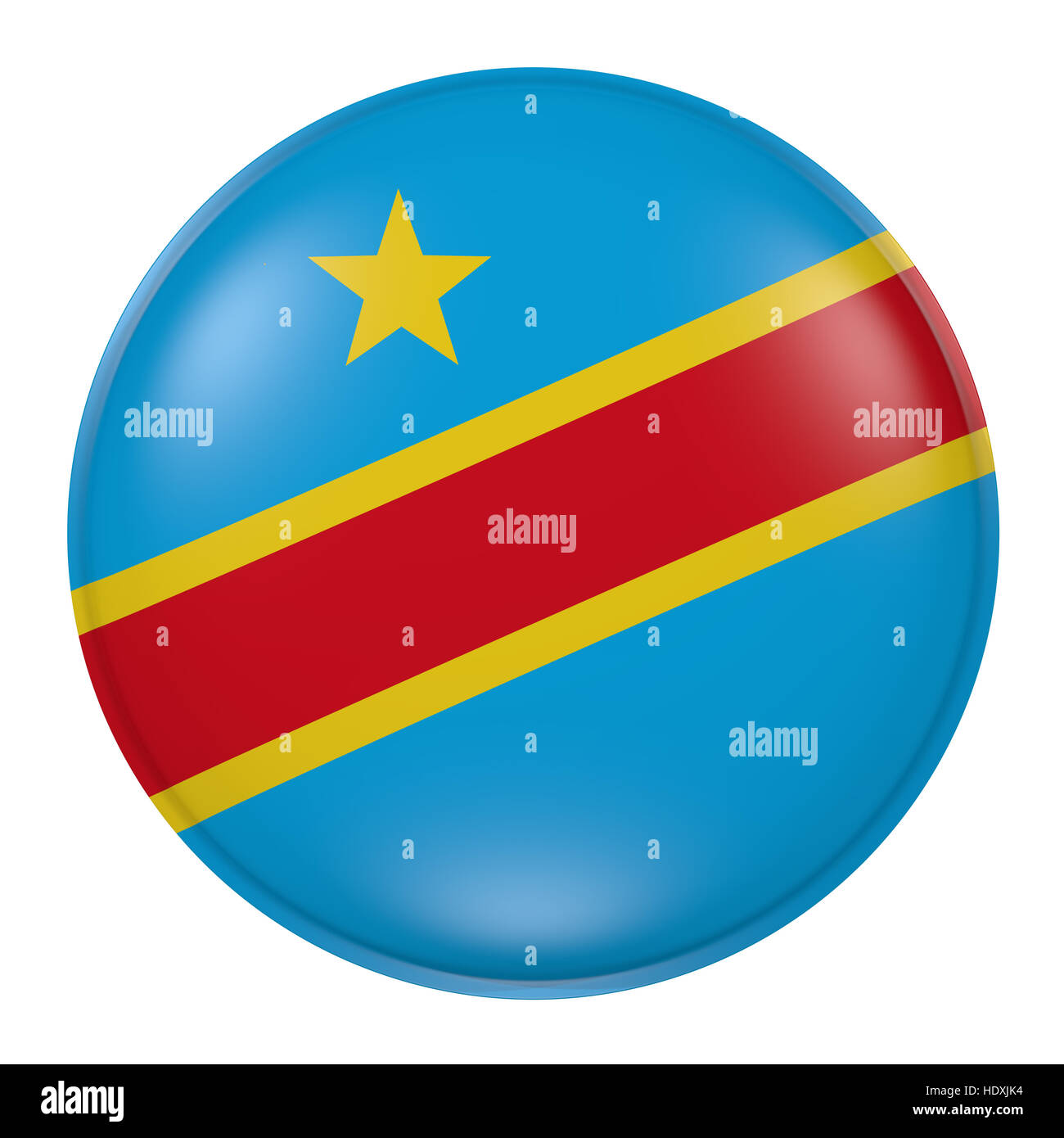 3D-Rendering einer demokratischen Republik Kongo Flagge auf Knopfdruck Stockfoto
