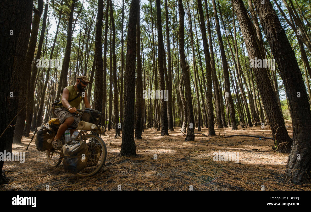 Radfahren in den Wäldern des Fouta Djalon, Guinea Stockfoto