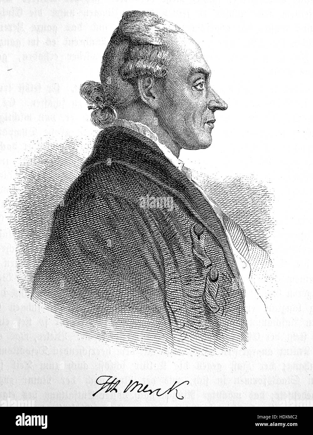 Johann Heinrich Merck, 1741-1791, deutscher Autor und Kritiker und Chemiker, Holzschnitt aus dem Jahr 1882, digital verbessert Stockfoto