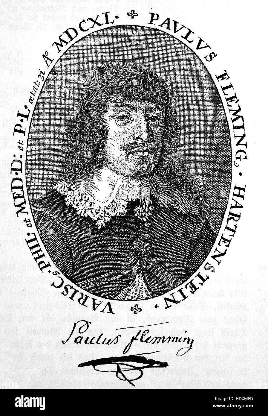Paul Fleming, auch Dinkel, Flemming, 1609-1640, deutscher Arzt und Dichter, Holzschnitt aus dem Jahr 1882, digital verbessert Stockfoto
