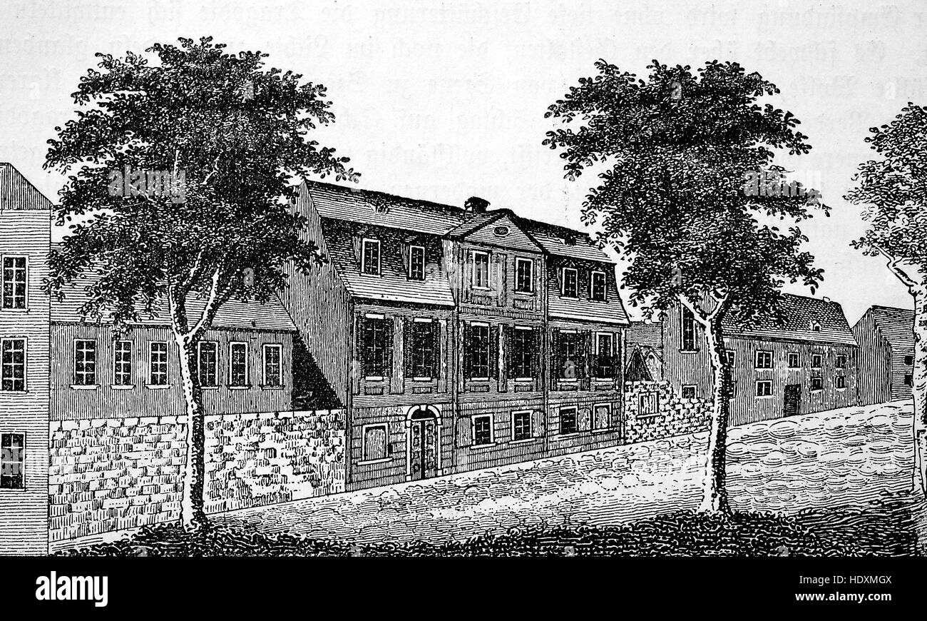Das Haus von Johann Christoph Friedrich von Schiller in Weimar, Holzschnitt aus dem Jahr 1882, digital verbessert Stockfoto