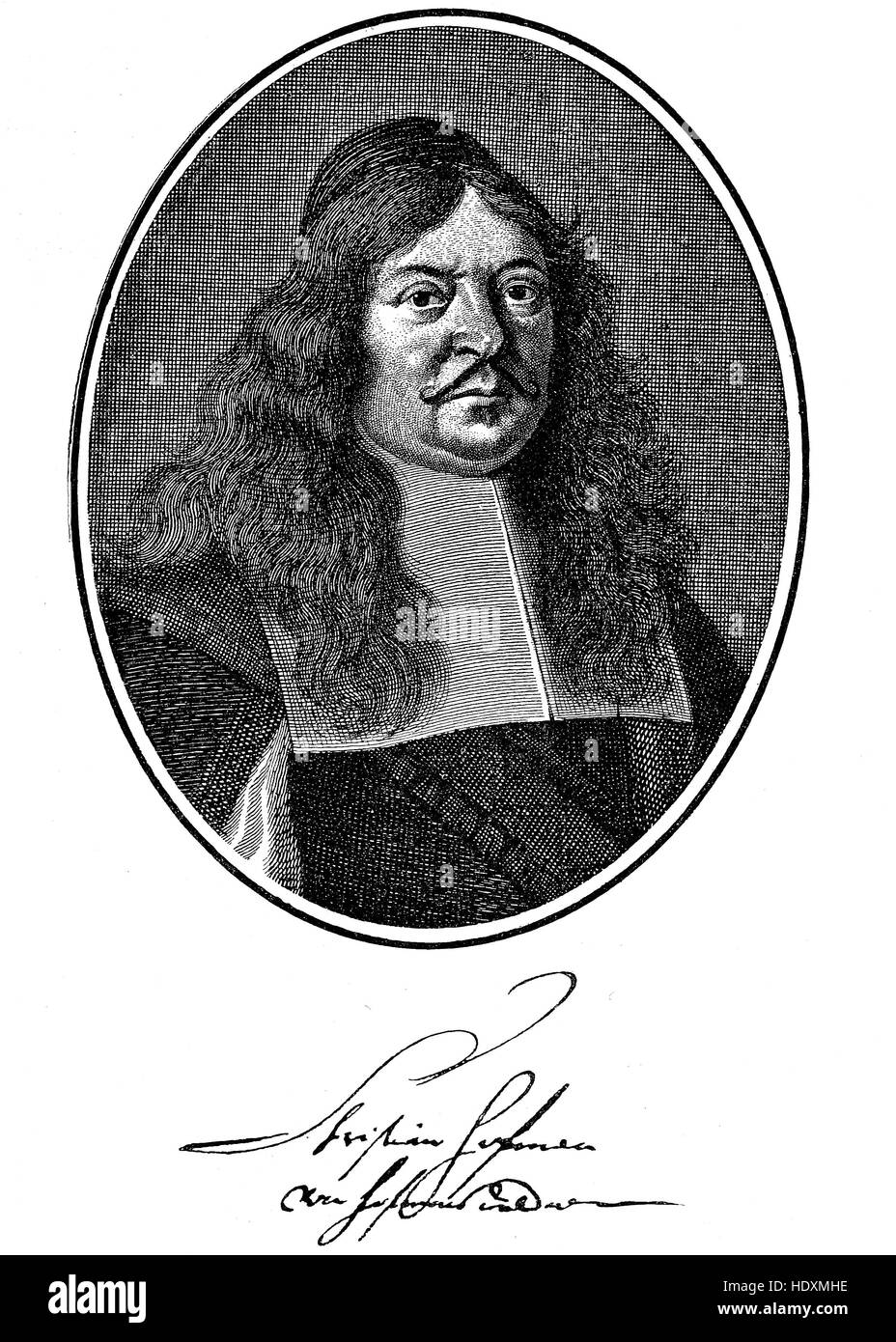 Christian Hoffmann von Hoffmannswaldau, 1616-1679, ein deutscher Dichter des Barock, Holzschnitt aus dem Jahr 1882, digital verbessert Stockfoto