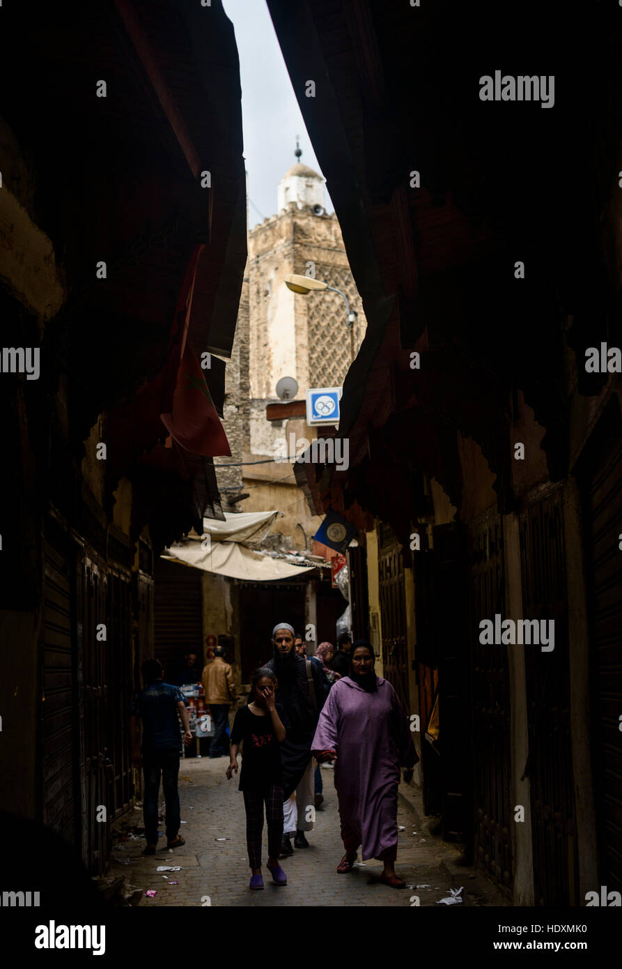 Straßen und Gassen der Medina, Fes, Marokko Stockfoto