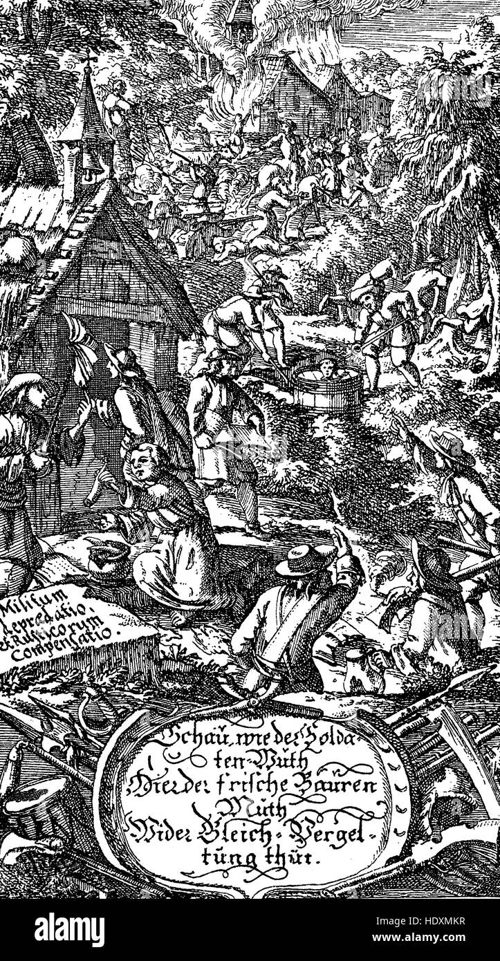 Die Plünderung Szene aus Grimmelshausens Simplicissimus, Nürnberg 1684, sterben Pluenderungsszene, Holzschnitt aus dem Jahr 1882, digital verbessert Stockfoto