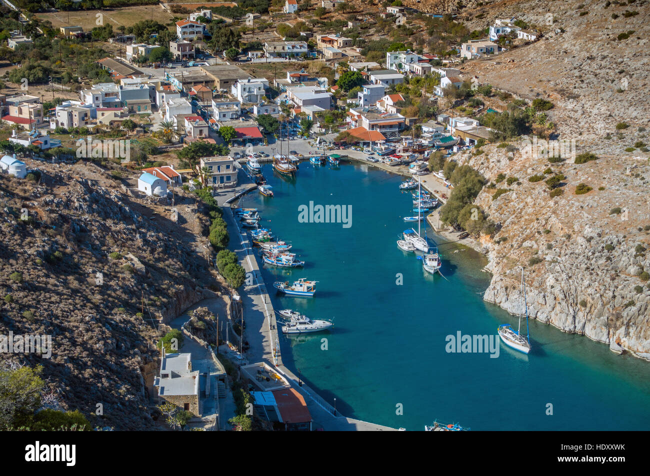 Vathi-Tal und den Hafen, Hafen, Kalymnos Griechenland Stockfoto