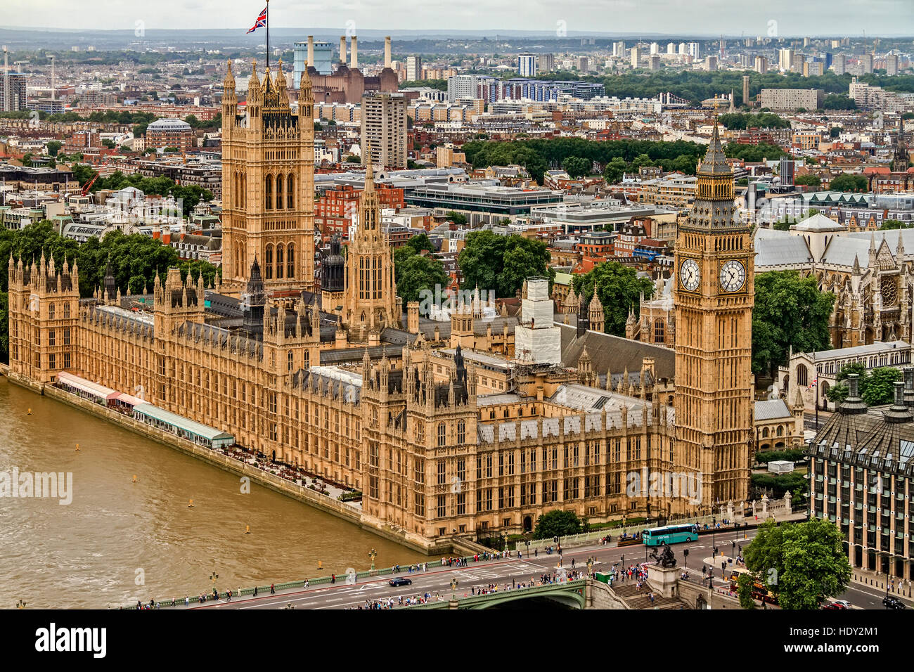Aerial View Parlamentsgebäude und Westminster Bridge London UK Stockfoto