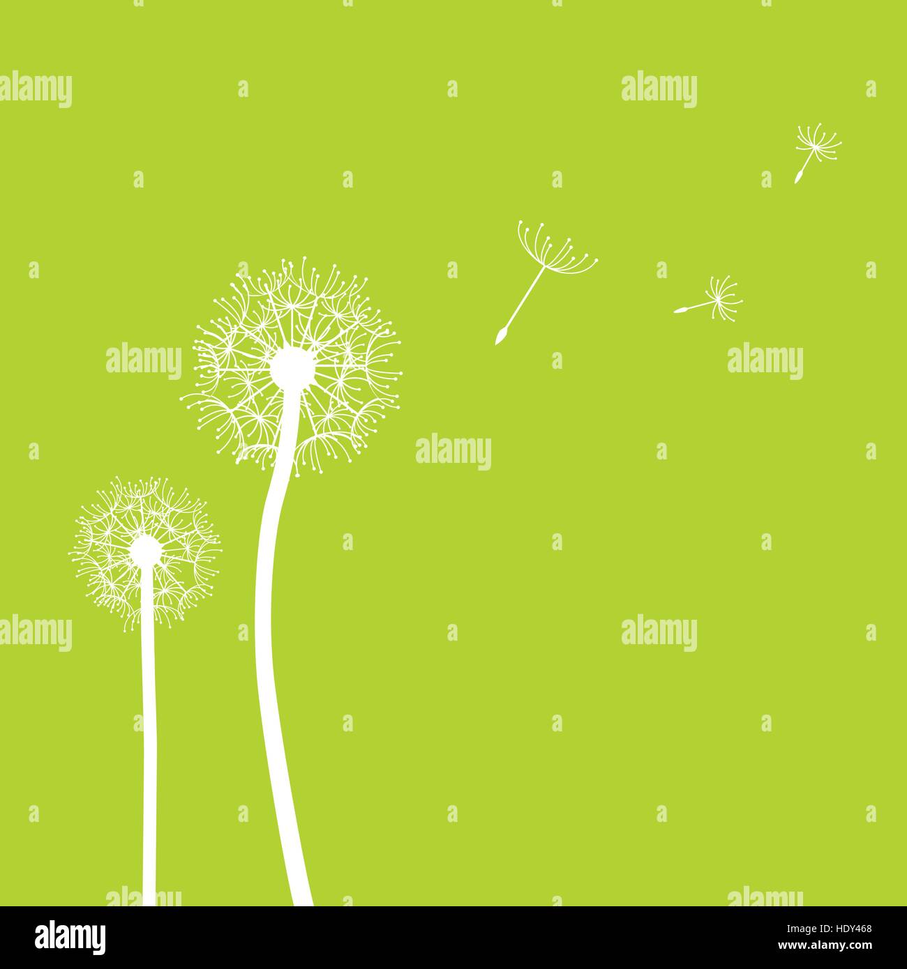 Löwenzahnsamen fliegen im Wind Silhouette Frühjahr Hintergrund Stock Vektor