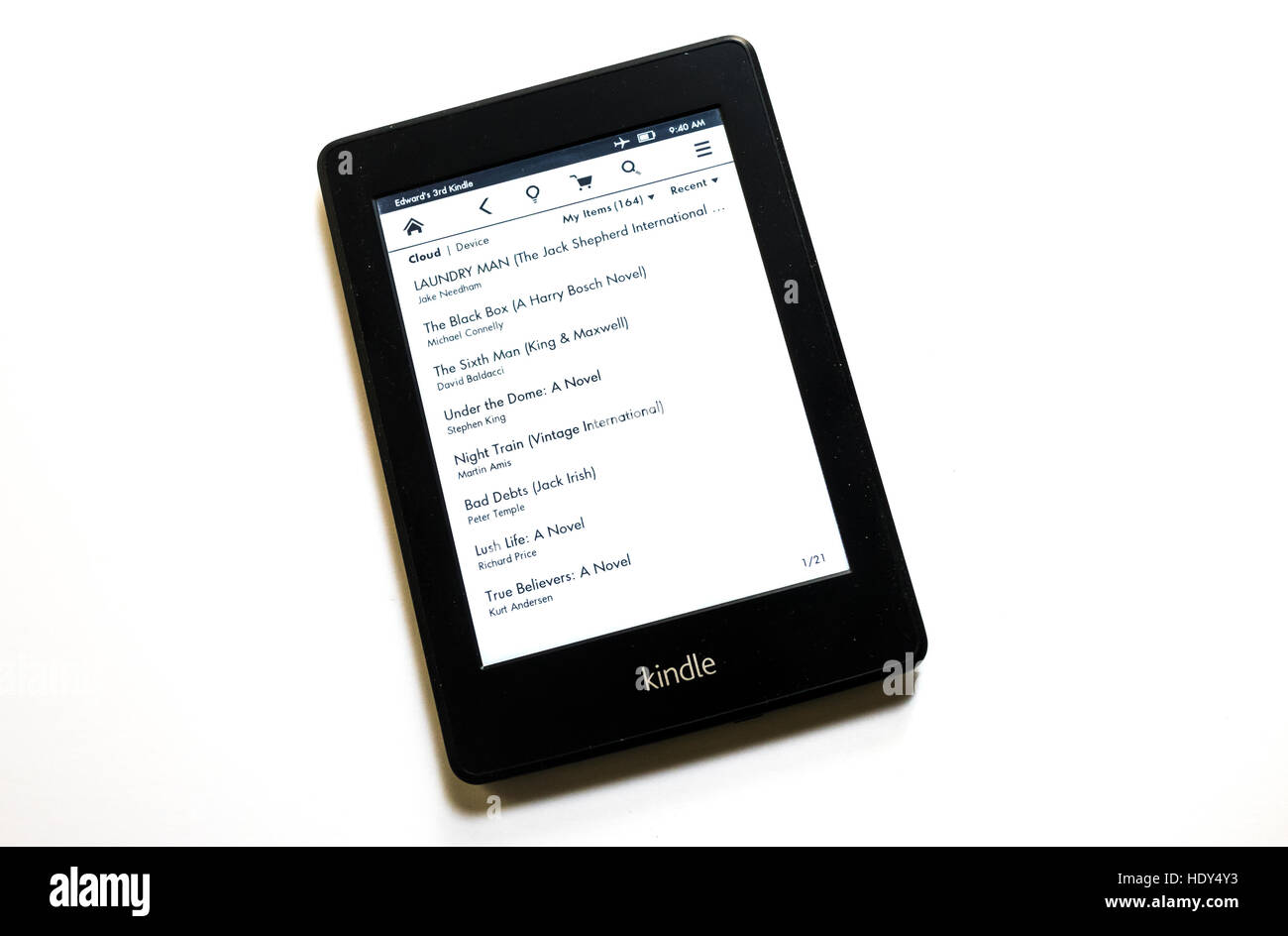 Paperwhite E-Reader Kindle Stockfoto