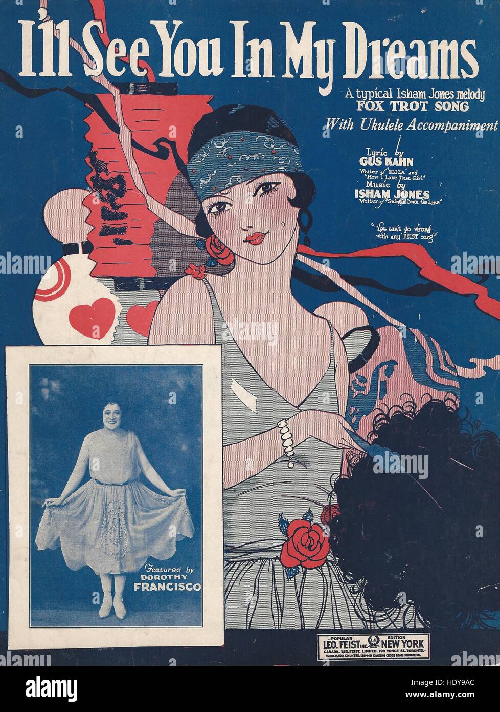"Ich werde dich in meinen Träumen sehen" 1924 Sheet Music Cover Stockfoto