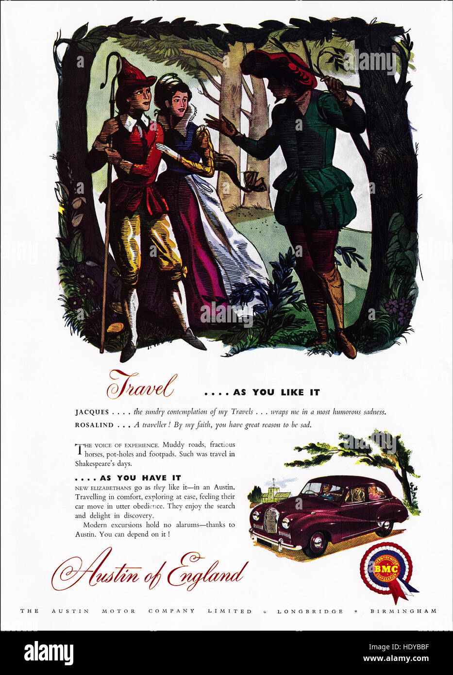 1950 Werbung Werbung von original alten Vintage 50 englische Magazin datiert 1953 Werbung für BMC Austin Motor Company in Longbridge Birmingham England Großbritannien Stockfoto