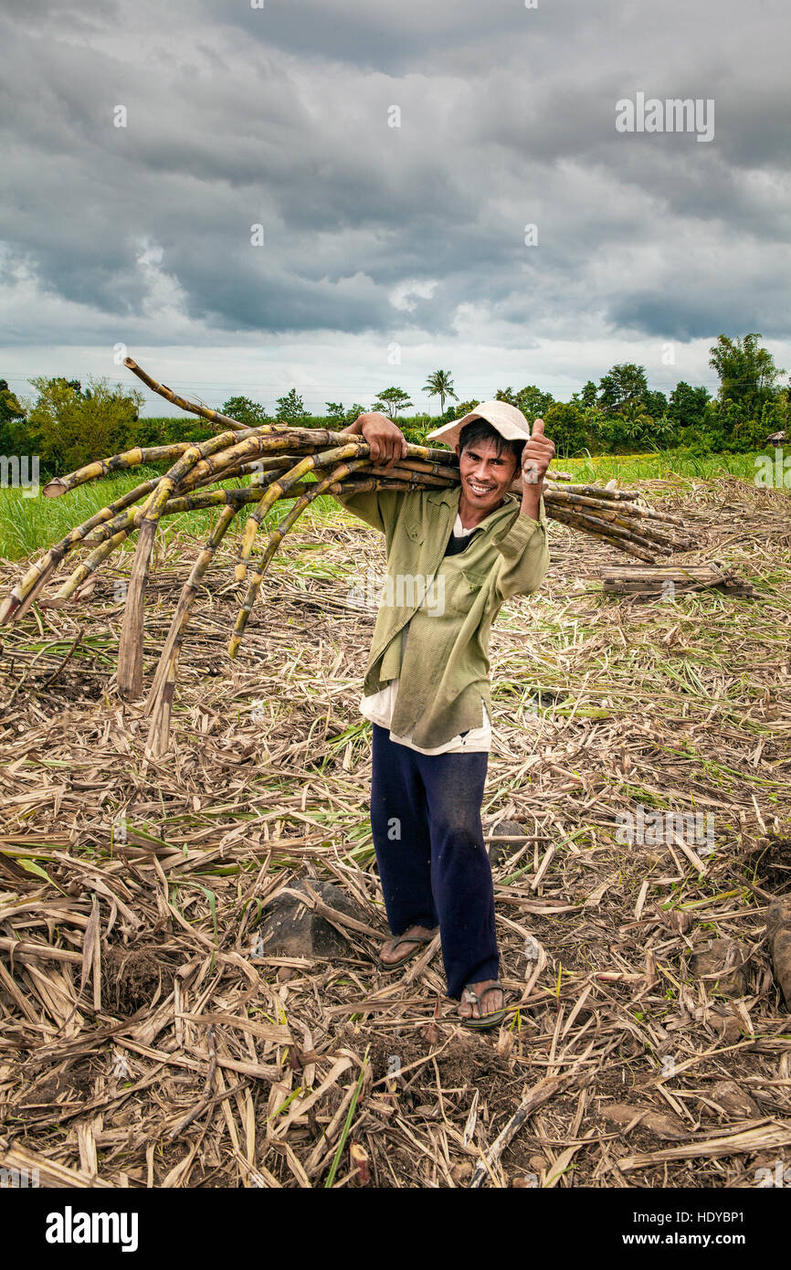 Porträt von einem Zuckerrohr Feldarbeiter mit einem Hemd eingewickelt um seinen Kopf für Sonnenschutz. Philippinen. Stockfoto