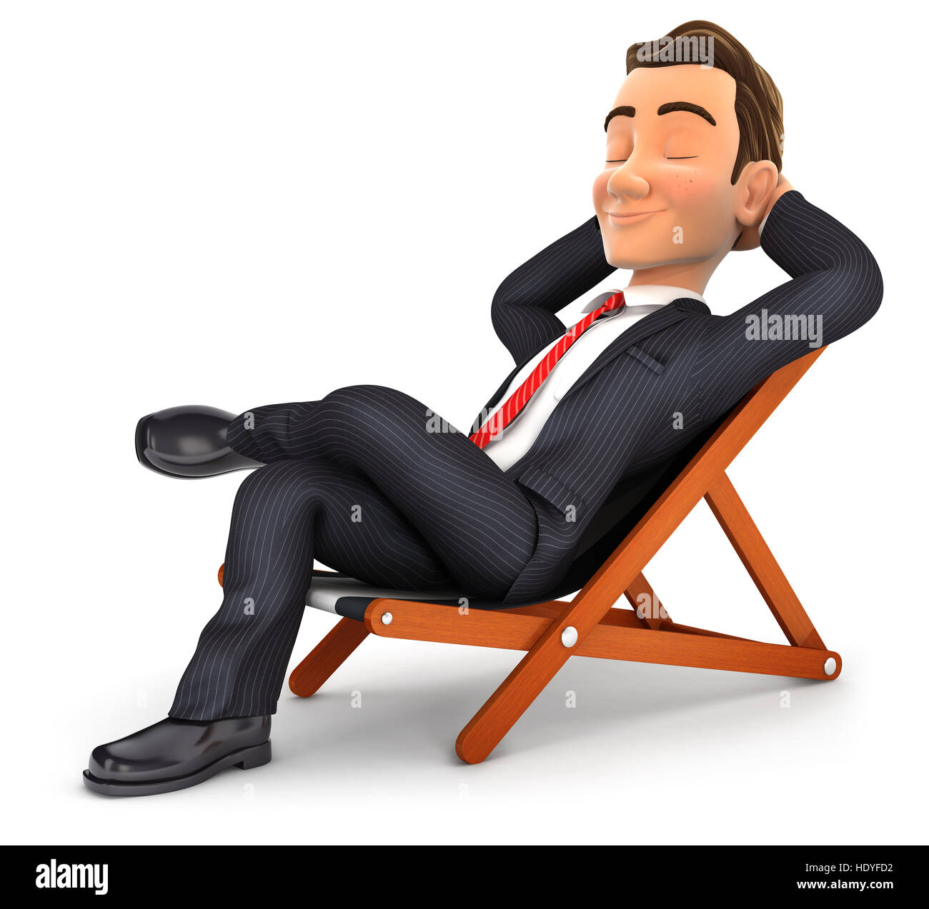 Entspannung in einem Liegestuhl, Abbildung mit isolierten weißen Hintergrund 3D Geschäftsmann Stockfoto