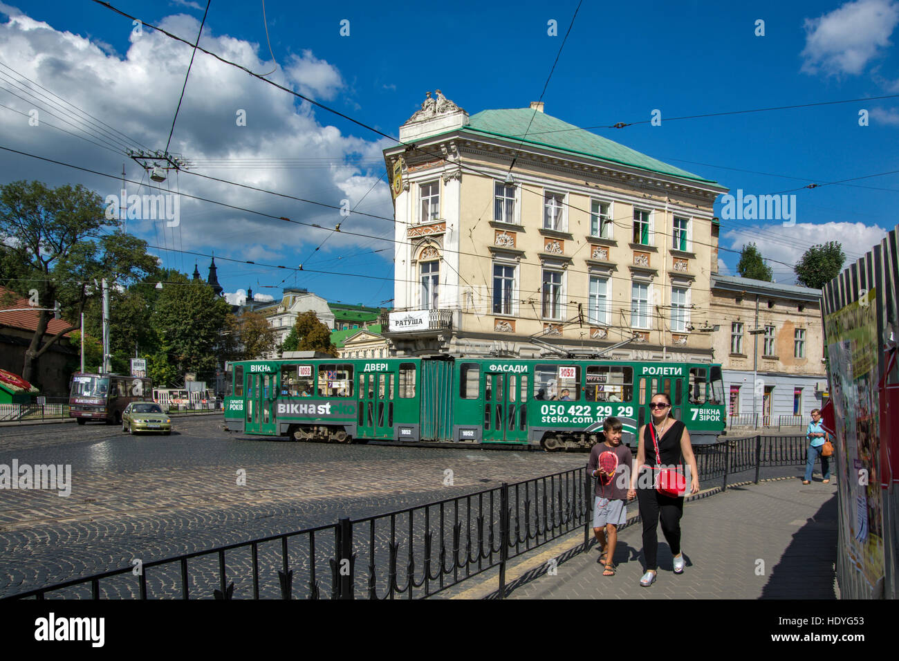 Blick auf die Lytschakivsjka Straße in Lemberg, Ukraine Stockfoto