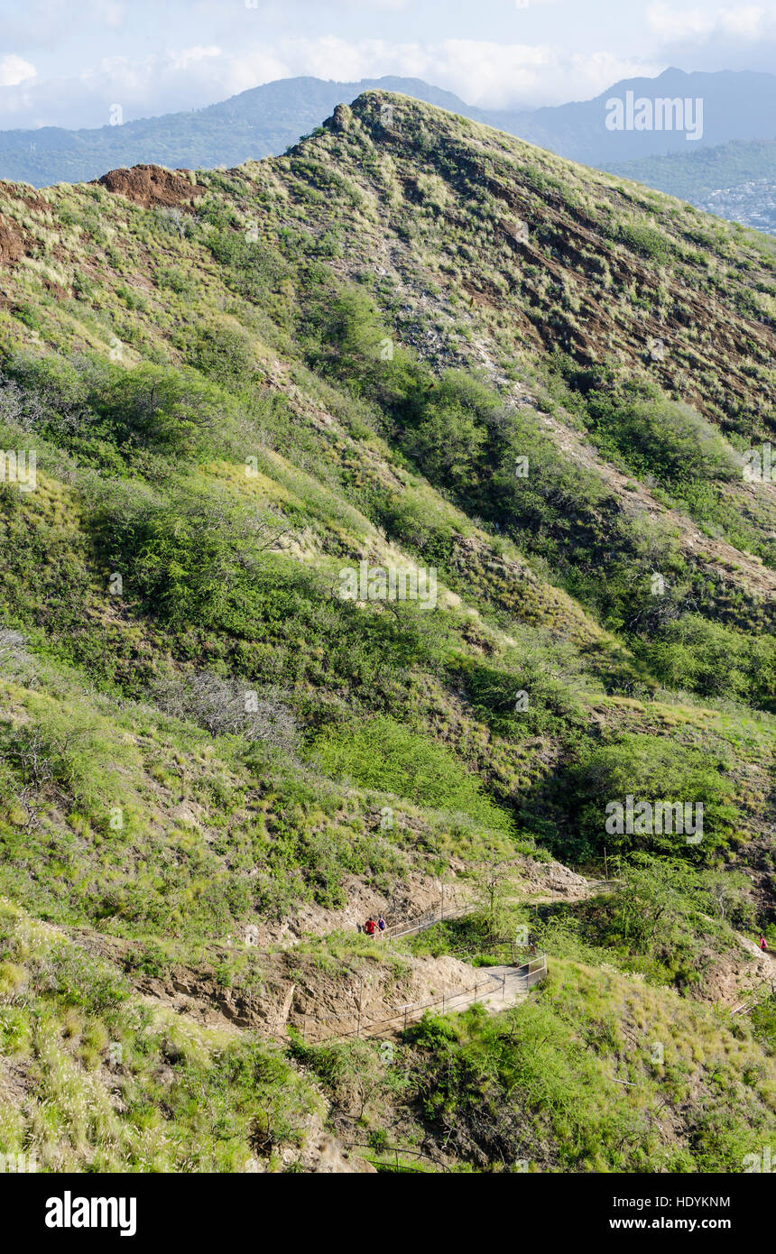 Wandern in Diamond Head State Monument (Leahi Krater), Honolulu, Oahu, Hawaii. Stockfoto