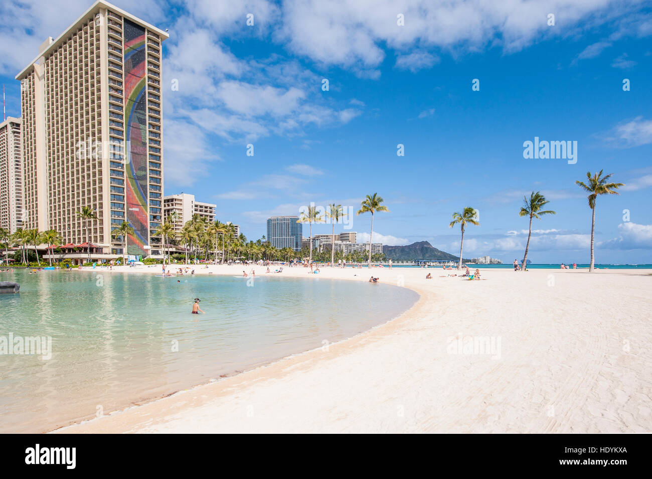 Hilton-Lagune, Waikiki Beach, Waikiki, Honolulu, Oahu, Hawaii. Stockfoto