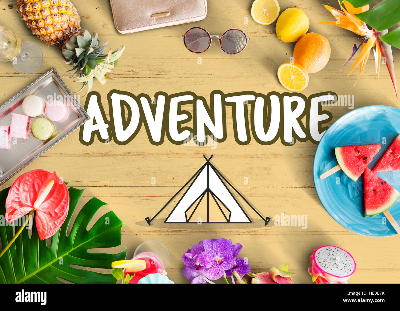 Outdoor Camping Zelt Grafikkonzept Stockfoto
