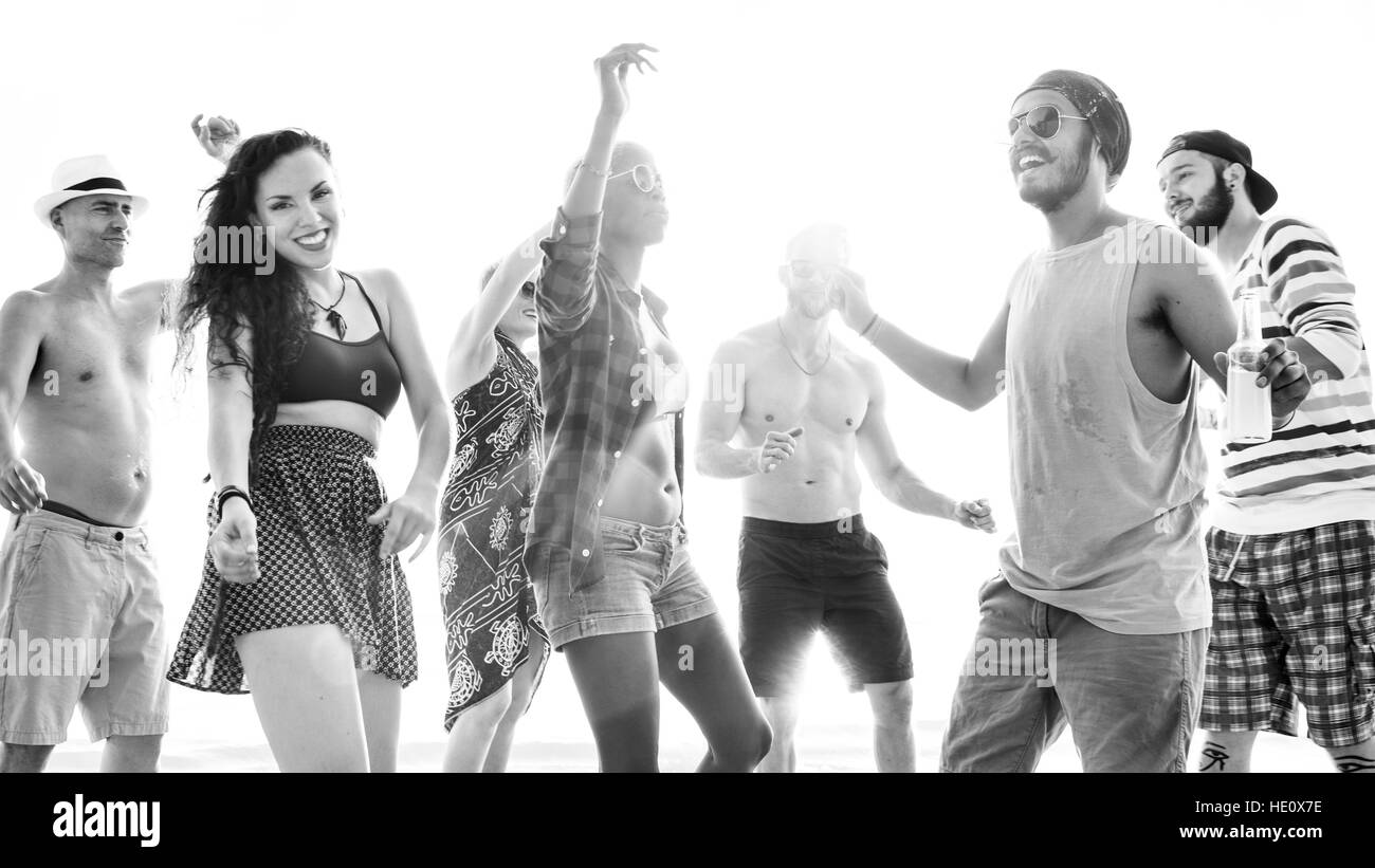 Diverse junge Menschen Spaß Strand Konzept Stockfoto
