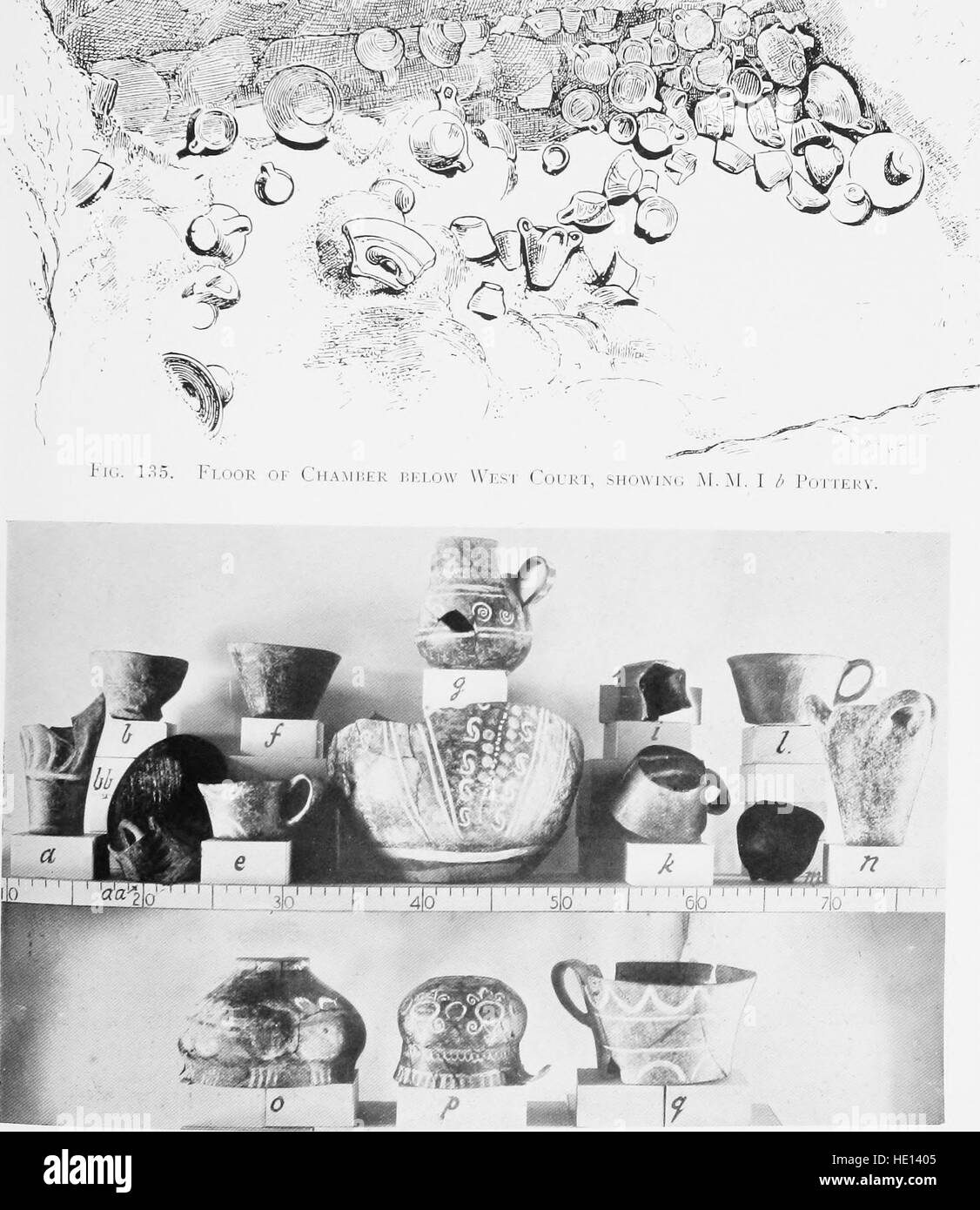 Eine wissenschaftliche Arbeit aus dem Jahr 1921, die die Stadien der frühen kretischen Zivilisation analysiert und die Entdeckungen an der archäologischen Stätte Knossos nutzt, um ihre Geschichte und Kultur zu erforschen. Stockfoto