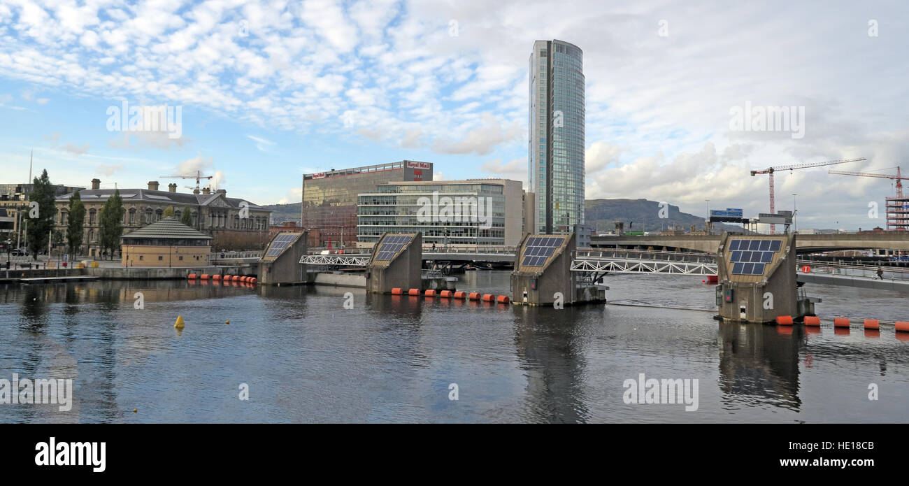 Königin-Elisabeth-Brücke, Lagan Waterside, Belfast, Nordirland, Vereinigtes Königreich Stockfoto