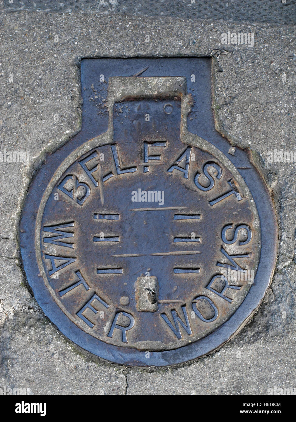 Belfast Wasser Werke aus Gusseisen Schacht Gitter, Nordirland, Vereinigtes Königreich Stockfoto