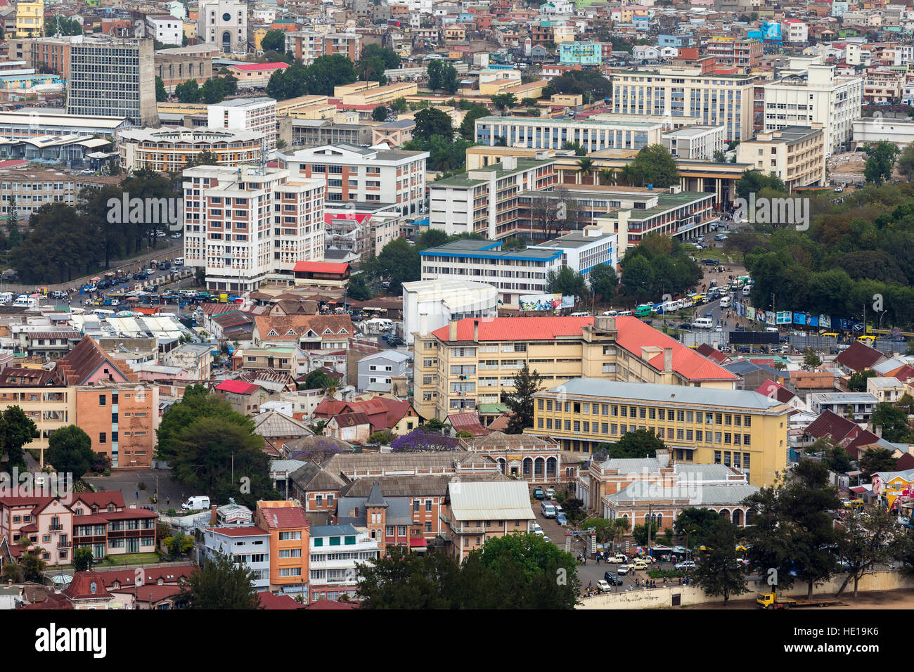 Antananarivo, französische Namen Tananarive, kurze Name Tana, sehr schlechte Hauptstadt und größte Stadt in Madagaskar, NY Republik. Ansicht von oben auf Cent Stockfoto