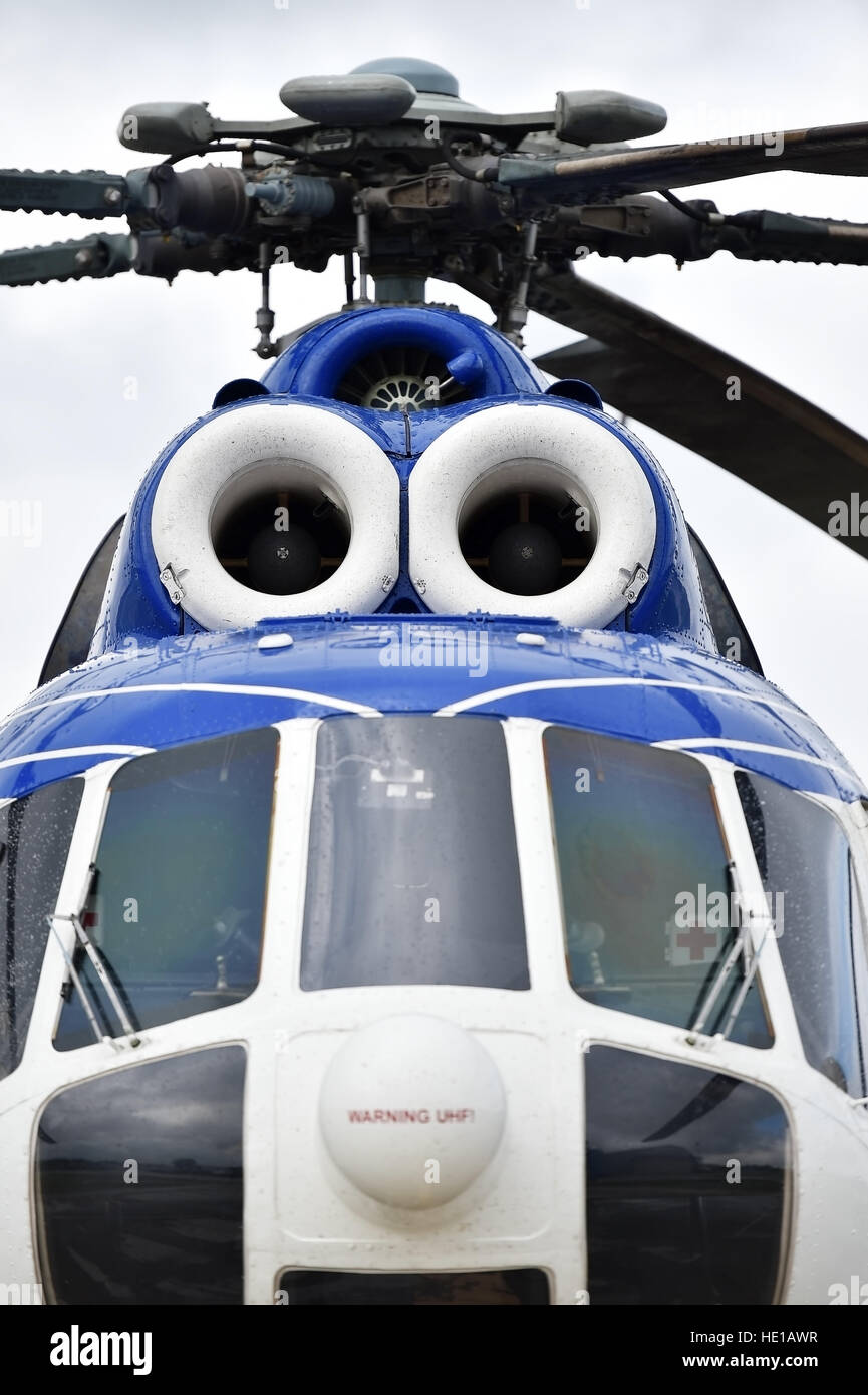 Detail mit Hubschrauber Rumpf und Rotor Blade-system Stockfoto