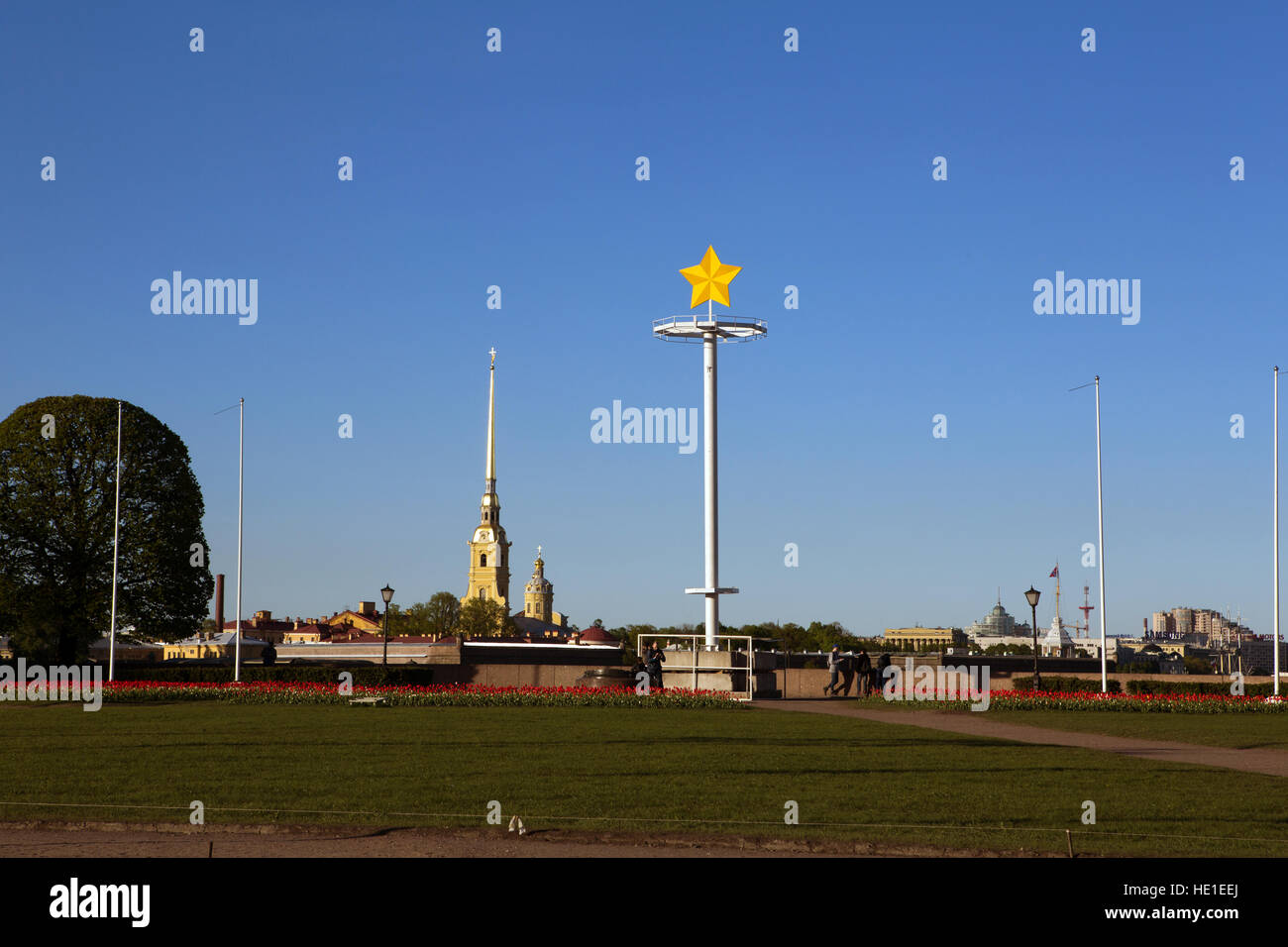 Spieß von Vasilievsky Insel bei Sonnenuntergang im Zentrum Stadt in Sankt Petersburg Stockfoto