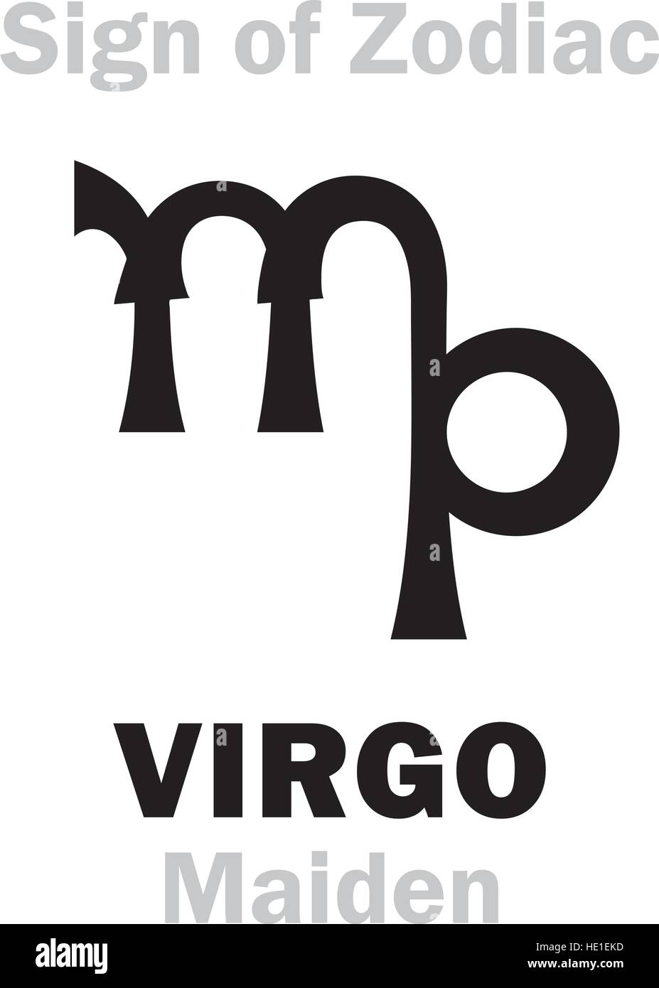 Astrologie-Alphabet: Zeichen des Tierkreises VIRGO (Jungfrau). Hieroglyphen Charakter Zeichen (einzelnes Symbol). Stock Vektor